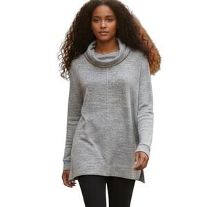 A New Day Women's Tunic Sweater M Heather Gray Cowl Neck Long Sleeve Slit Hem